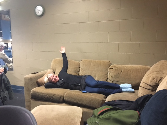 Julie relaxing backstage