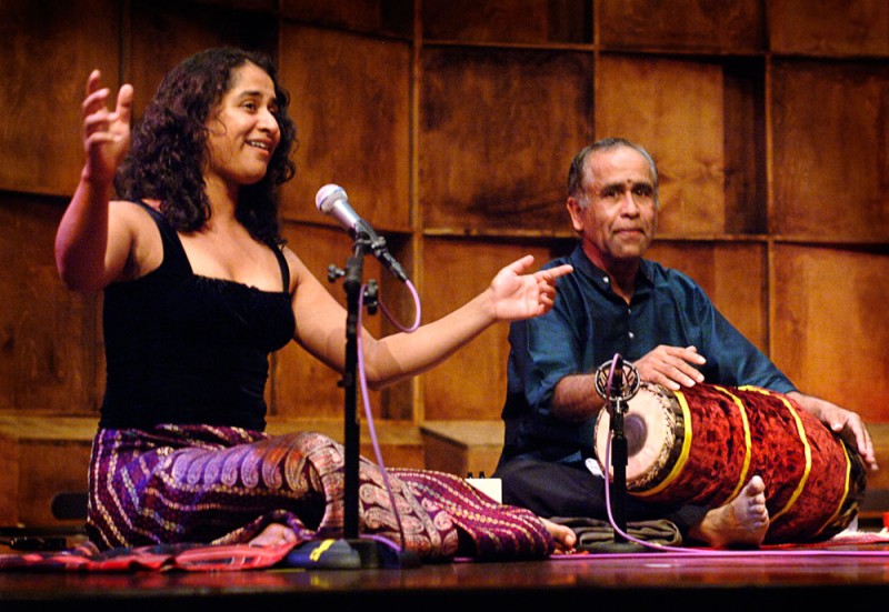 Suba Sankaran (voice, percussion) & Trichy Sankaran (mridangam, kanjira, solkattu). Photo by Greg Locke.