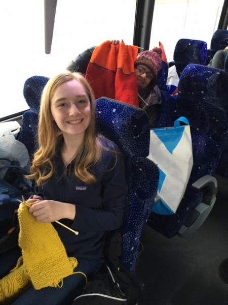 Knitting on the tour bus