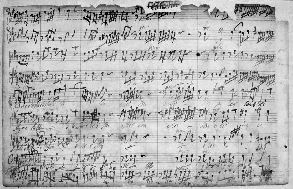 A page of the manuscript score of the Kyrie eleison