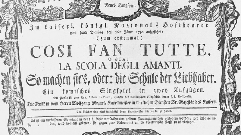 Playbill from the premiere of Mozart's Cosi Fan Tutte