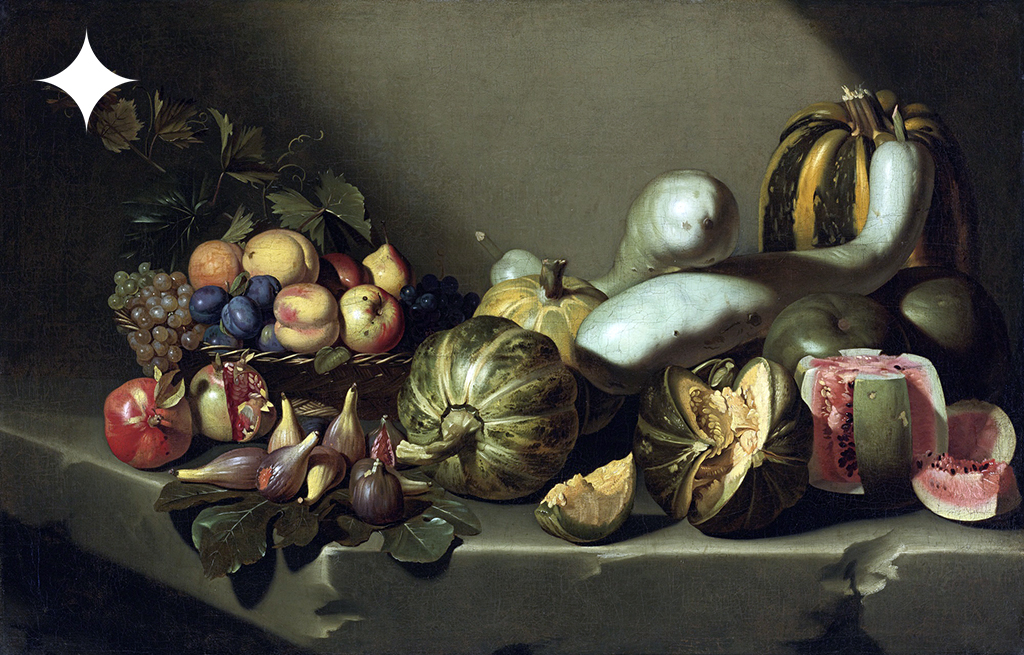 Thanksgiving Still Life with Fruit on a Stone Ledge by Roman School, circa 1605–1610