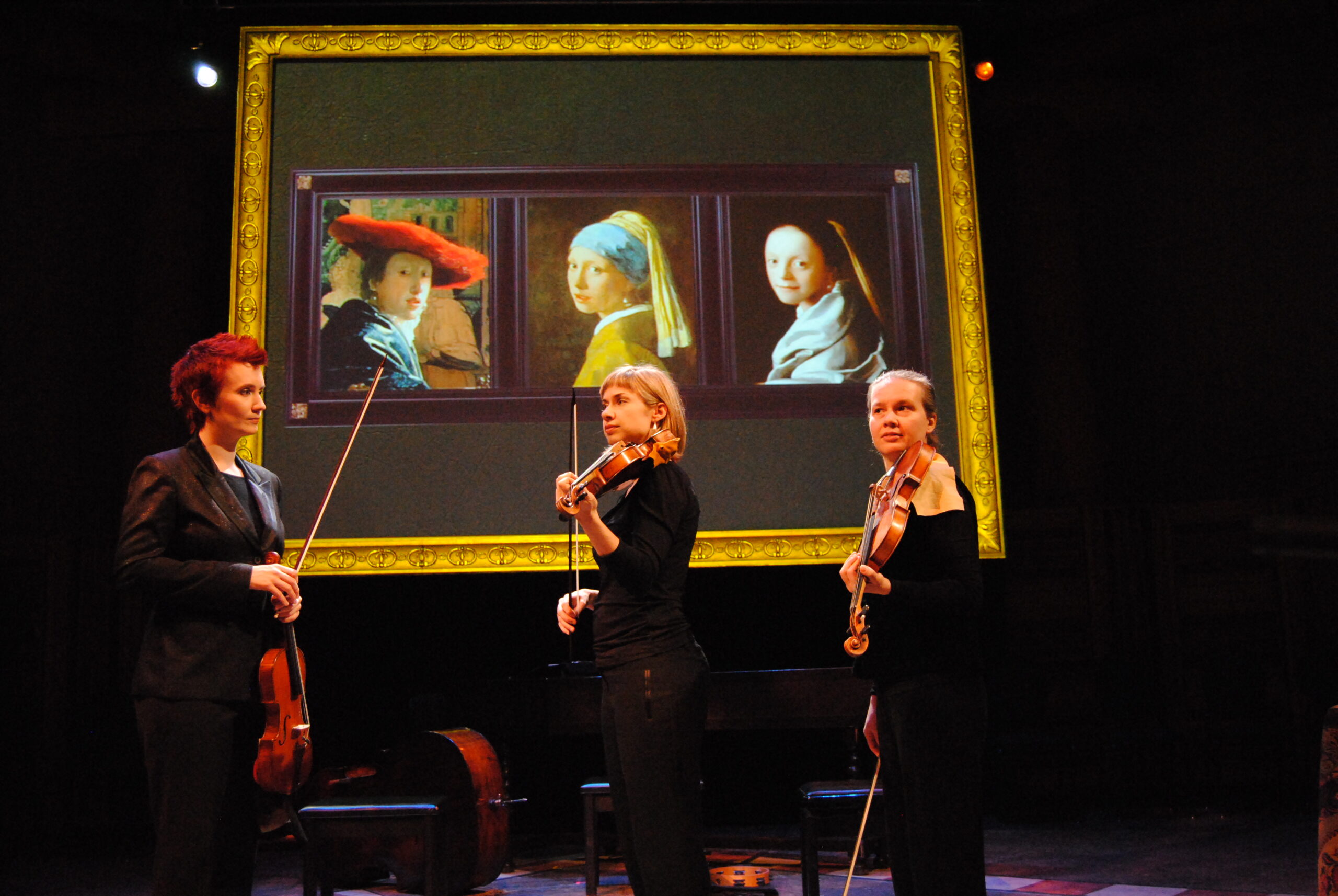 Aisslinn Nosky, Cristina Zacharias and Geneviève Gilardeau with three Vermeer Images